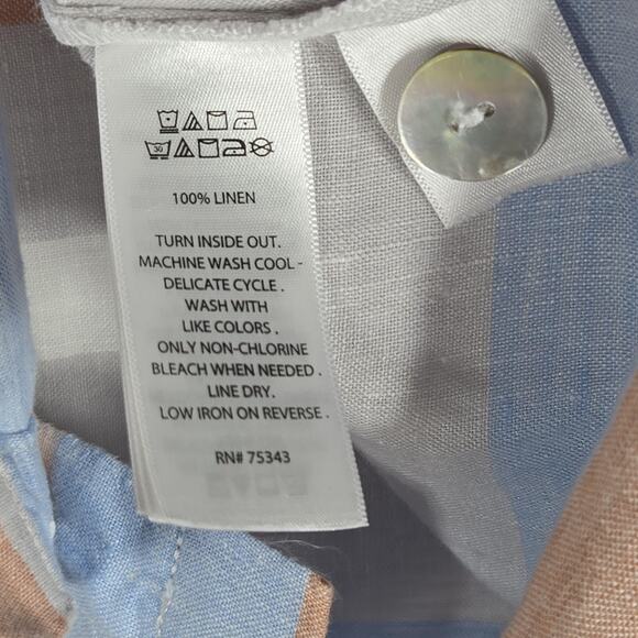 Cynthia Rowley Shirt Womens Small Blue Gray Striped Linen Tunic Side Buttons - Picture 6 of 8